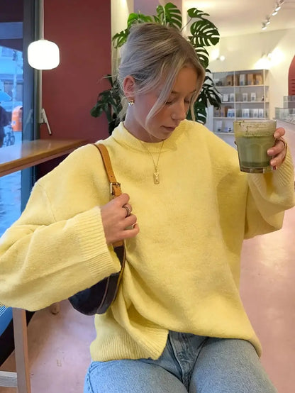 Ivy Warmer Strickpullover – Weicher, warmer gelber Damenpullover | Komfort mit luxuriöser Strickoptik