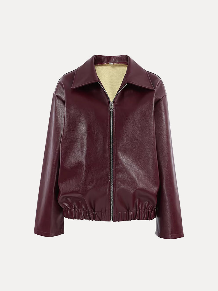 Kaia Mahagoni Kunstlederjacke – Luxuriöse Damenjacke in Mahagonirot | Elegantes Design