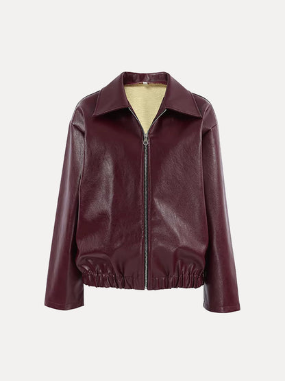 Kaia Mahagoni Kunstlederjacke – Luxuriöse Damenjacke in Mahagonirot | Elegantes Design