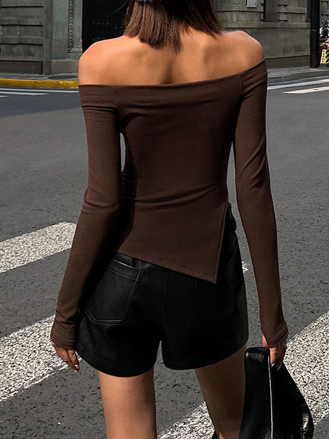 Lola off-shoulder top – asymmetrisk design og elegante lange ærmer | Beckers Amsterdam