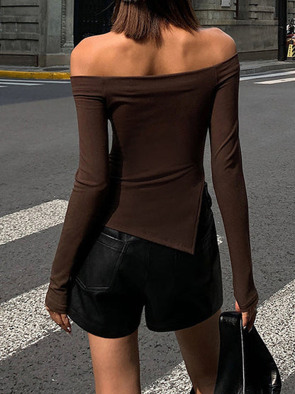 Lola off-shoulder top – asymmetrisk design og elegante lange ærmer | Beckers Amsterdam