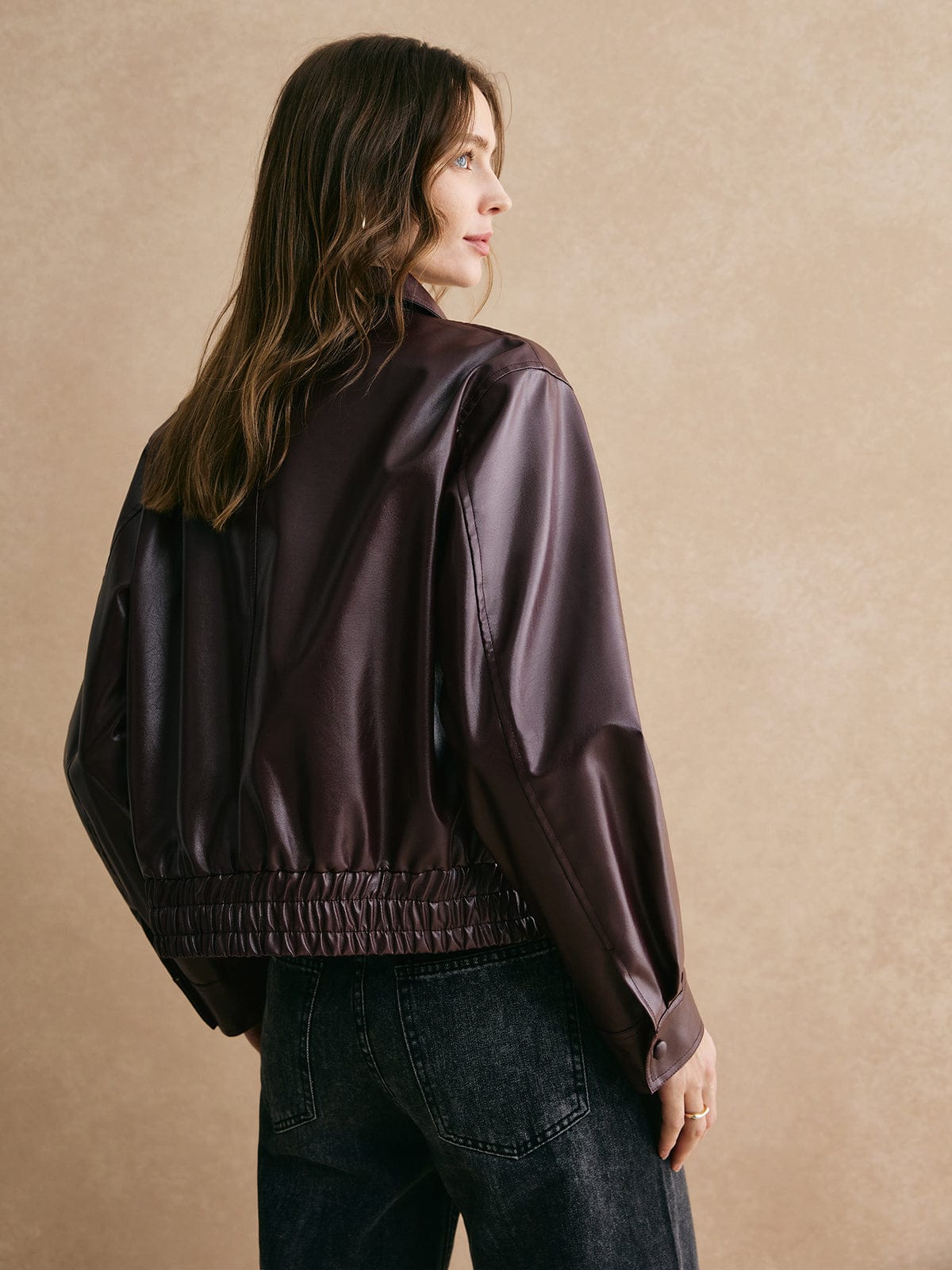 Isabelle | Kurze Lederjacke in Kastanienbraun – Stilvoller Damenmantel in Kastanienbraun 