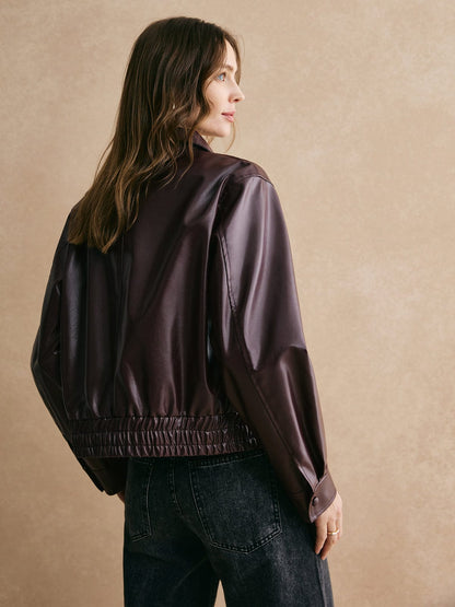 Isabelle | Kurze Lederjacke in Kastanienbraun – Stilvoller Damenmantel in Kastanienbraun 