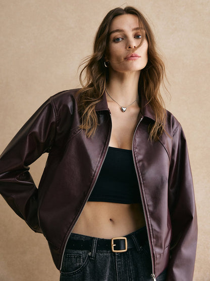 Isabelle | Kurze Lederjacke in Kastanienbraun – Stilvoller Damenmantel in Kastanienbraun 