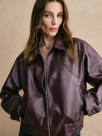 Isabelle | Kurze Lederjacke in Kastanienbraun – Stilvoller Damenmantel in Kastanienbraun 