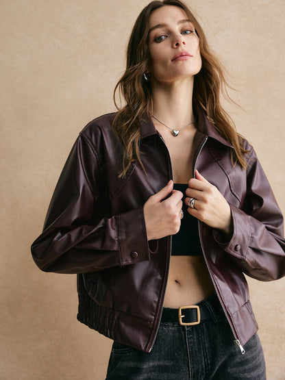 Isabelle | Kurze Lederjacke in Kastanienbraun – Stilvoller Damenmantel in Kastanienbraun 