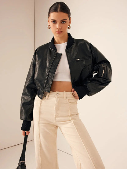 Jacy Leather Jacket – damska kurtka ze sztucznej skóry, fajna i modna kurtka motocyklowa ze sztucznej skóry