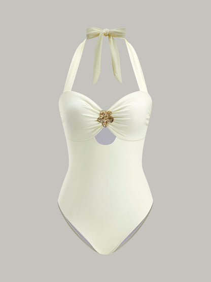 Bellarose Luxury Beige Halter Baddräkt – Elegant Sculpting Fit | Beckers Amsterdam