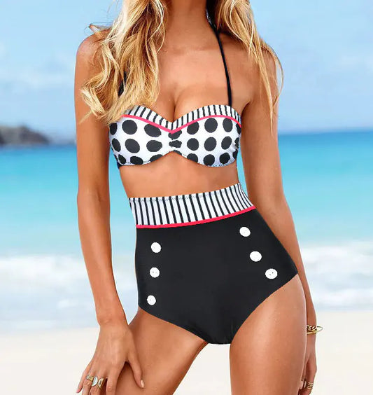 Becker's Amsterdam™ - Katwijk Retro bikinibadpak met hoge taille en stippen