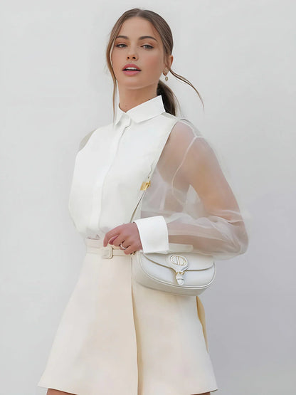 Yenna Weiße Bluse – Elegante transparente Ärmel und luxuriöser Look | Beckers Amsterdam