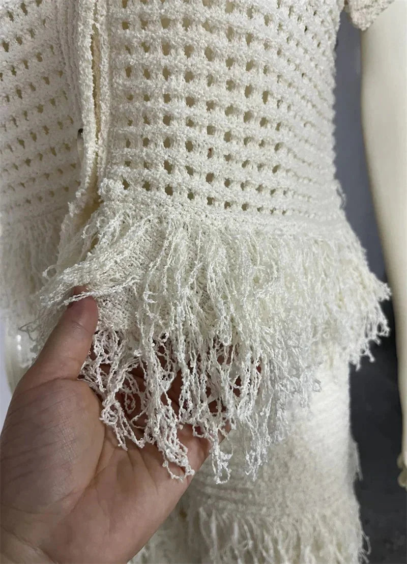 Lyna Co-ord Set – Crochet met Franjes en Minirok | Becker's Amsterdam