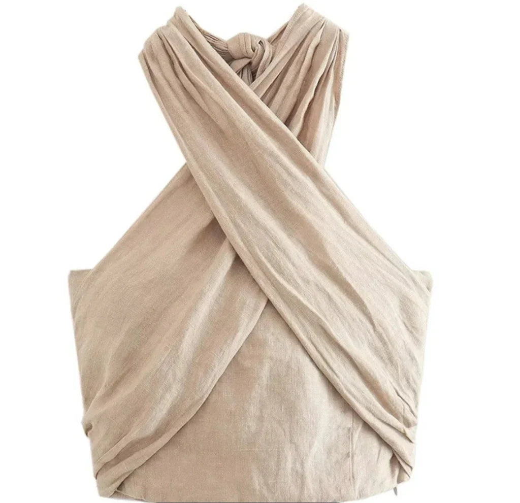 Feline Beige Halter Top – Sumar flottur & Minimal Elegance | Becker's Amsterdam