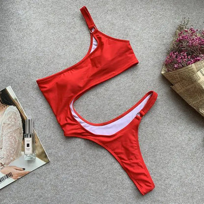 Becker's Amsterdam™ - Malibu En-delad Röd Sensuell Baywatch Öppen Axel Bikini Baddräkt