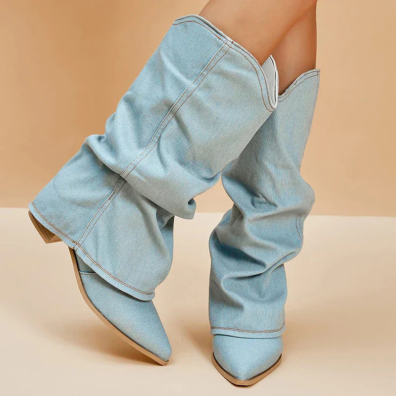 Jill Denim Icon Boot™ – Knee-High Boots with a Chunky Heel &amp; Street-Chic Denim | Becker's Amsterdam
