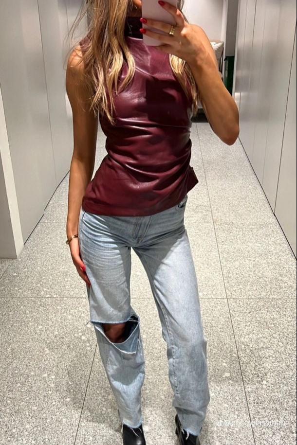 Xenia Vegan Leather Top™ – Luxury Vegan Leather Women's Top | Becker's Amsterdam