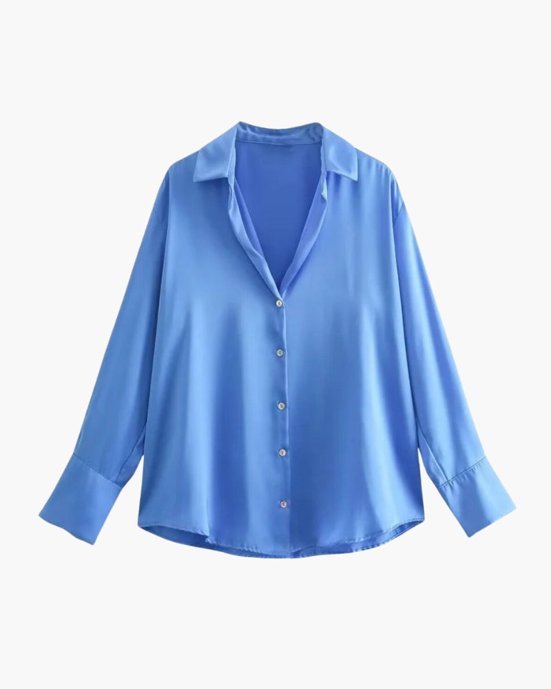 Seraphine Lumière Bluse – Luksus Satin Look Damebluse med knappelukking