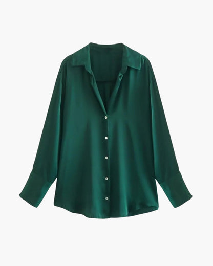 Seraphine Lumière Bluse – Luksus Satin Look Damebluse med knappelukking