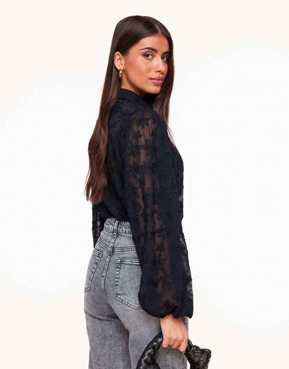 Vianne Floral Sheer Blouse | Women's Transparent Black Blouse – Floral Pattern, Elegant &amp; Chic