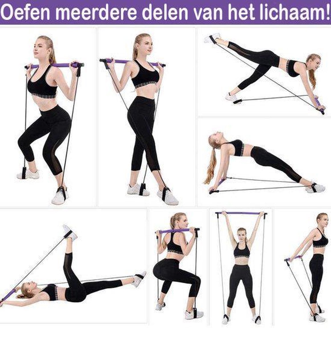 Lichtgewicht paarse Pilates bar met comfortabele foam handgrepen