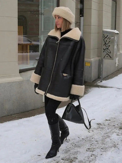 Nola Luxe Faux Shearling Jacket | Imitert skinnjakke for kvinner – overdimensjonert og varm