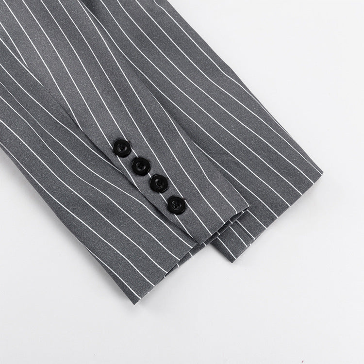 Vera Grey Two-Piece Set – Gray Striped Blazer &amp; Skirt for Women | Trendy &amp; Professional