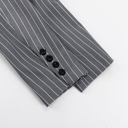 Vera Grey Two-Piece Set – Gray Striped Blazer &amp; Skirt for Women | Trendy &amp; Professional