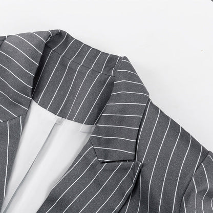 Vera Grey Two-Piece Set – Gray Striped Blazer &amp; Skirt for Women | Trendy &amp; Professional