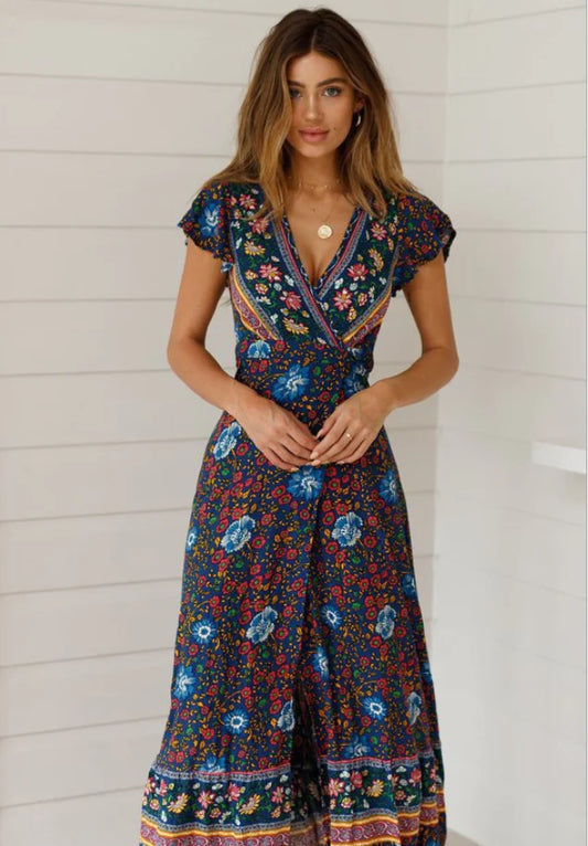 Becker's Amsterdam™ - Ibiza Zomerse Lange Bloemen Motief Jurk
