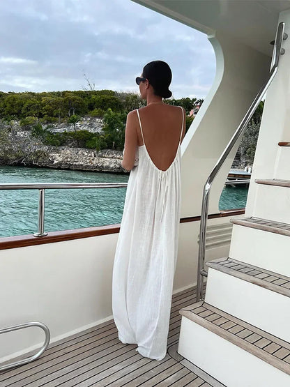 Abito lungo Serena bianco con schiena scoperta – Eleganza estiva e flusso di lusso | L'Amsterdam di Becker