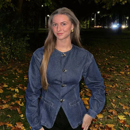 Sorena Denim Twin Set | Dames Denim Set – Taillierte Jeansjack & High-Waist Wide-Leg Broek