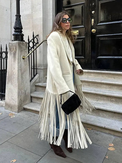 Evora™ Coat – Long Swiss Cottage Coat with Fringe | Becker's Amsterdam™ 