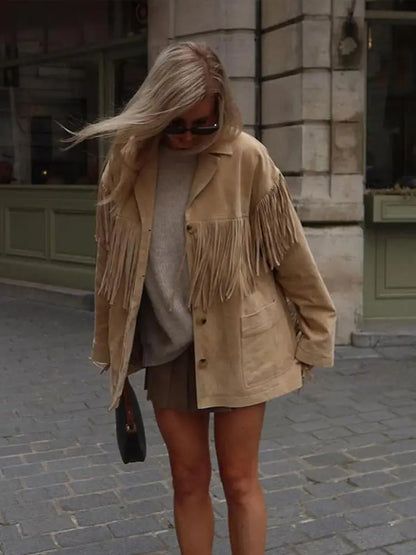 Canyon Fransenmantel – Boho-Chic-Wildlederjacke mit Fransen | Western-Stil für Damen