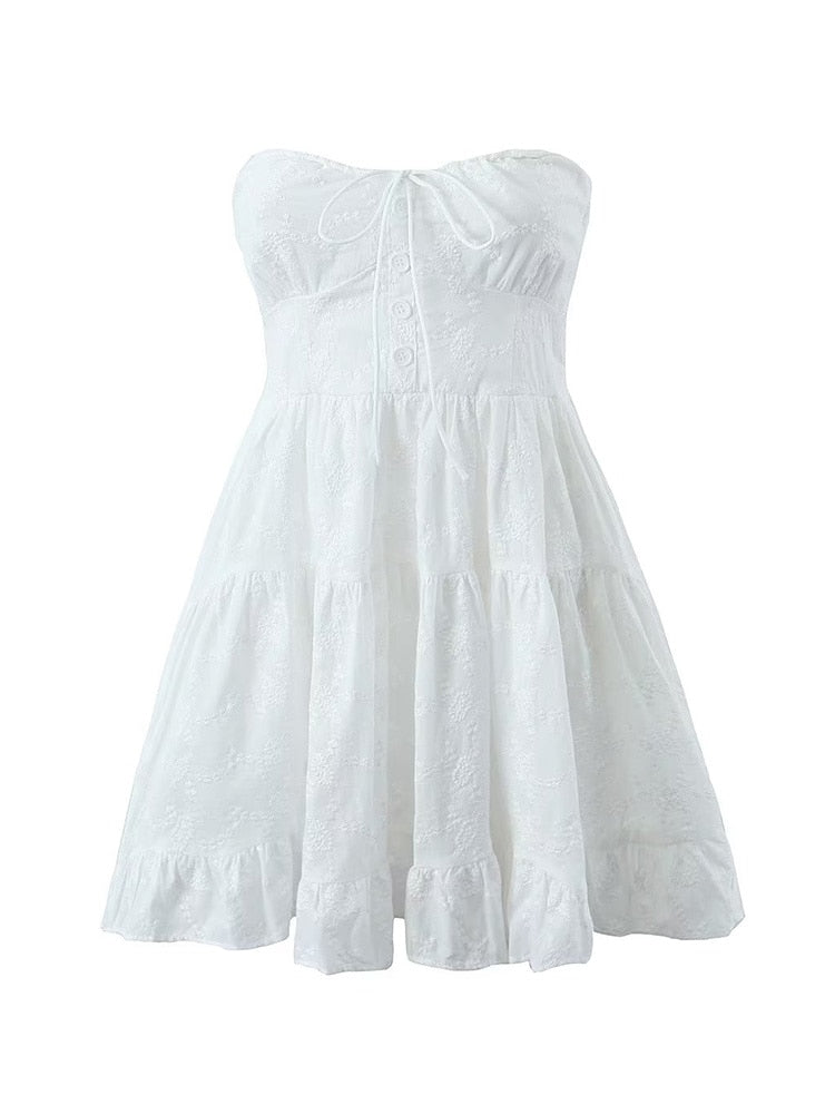 Ivory White Open Shoulder Mini Dress – Luxury Cotton Blend & Timeless Elegance | Becker's Amsterdam