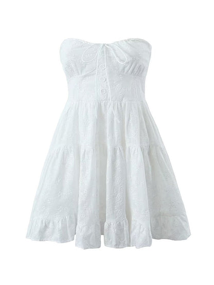 Ivory White Open Shoulder Mini Dress – Luxury Cotton Blend & Timeless Elegance | Becker's Amsterdam