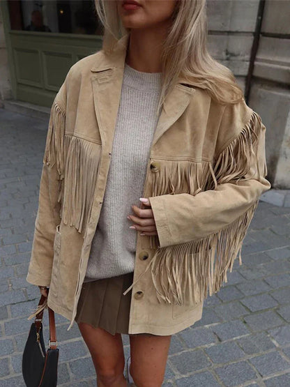 Canyon Fransenmantel – Boho-Chic-Wildlederjacke mit Fransen | Western-Stil für Damen