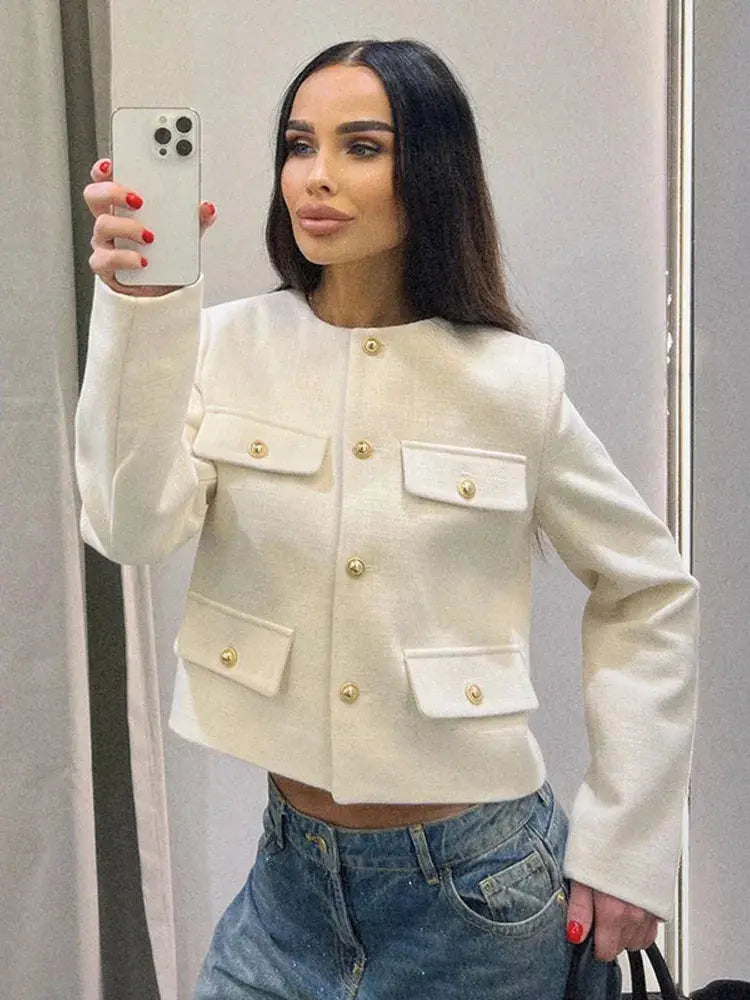 Nina Tweed Crop Jacket – kurze Damenjacke im Tweed-Stil mit klassischem Look