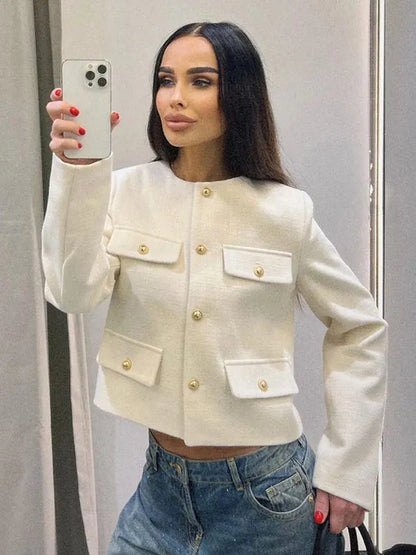 Nina Tweed Crop Jacket – kurze Damenjacke im Tweed-Stil mit klassischem Look