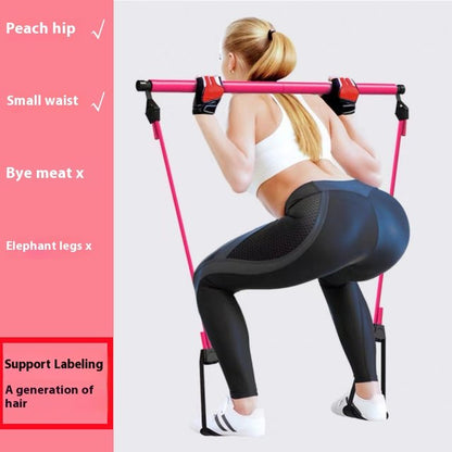 Pink Pilates Bar with Resistance Bands – Compact Fitness Stick for Full-Body Workout at Home