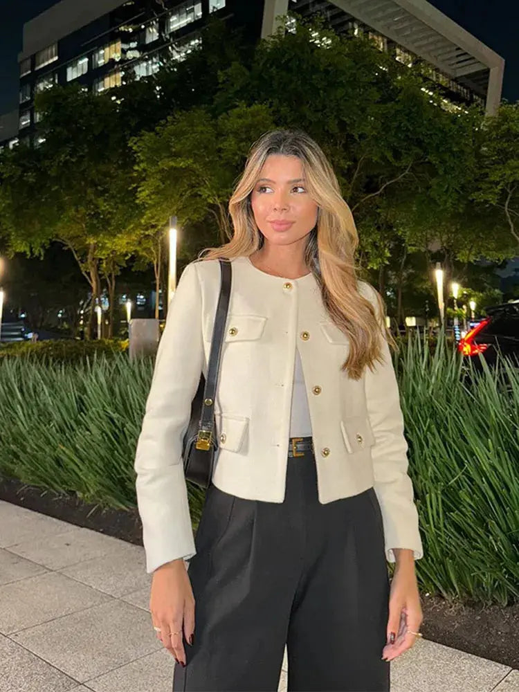 Nina Tweed Crop Jacket – kurze Damenjacke im Tweed-Stil mit klassischem Look