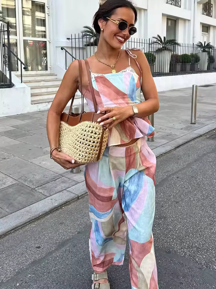 Pastel Breeze Set — Zomerse Peplum Top & Palazzo Broek | Becker's Amsterdam