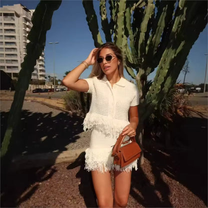 Lyna Co-ord Set – Crochet met Franjes en Minirok | Becker's Amsterdam