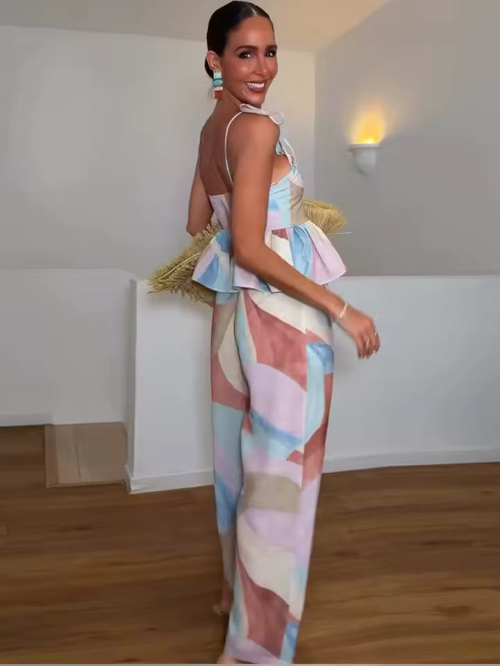 Pastel Breeze Set — Zomerse Peplum Top & Palazzo Broek | Becker's Amsterdam