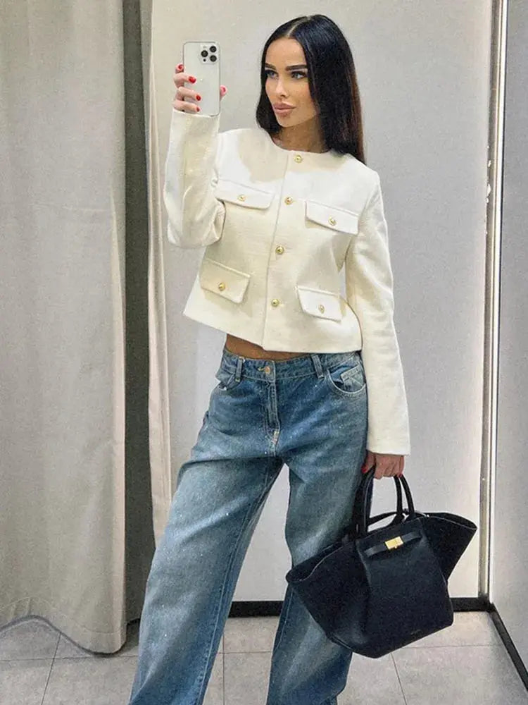 Nina Tweed Crop Jacket – kurze Damenjacke im Tweed-Stil mit klassischem Look