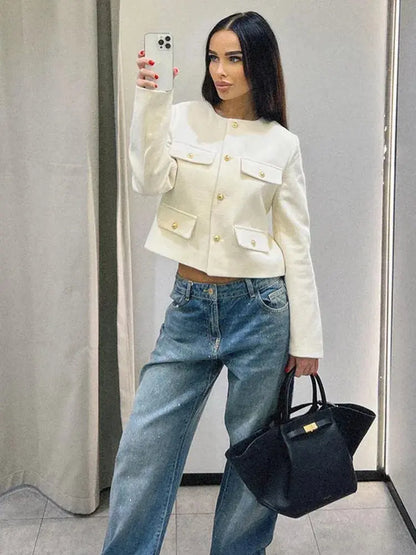 Nina Tweed Crop Jacket – kurze Damenjacke im Tweed-Stil mit klassischem Look