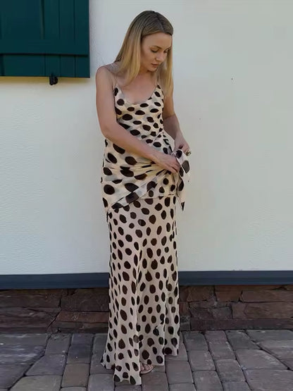 Mary Maxi Jurk — Beige met Zwarte Dierenprint en Strikdetail │ Becker's Amsterdam