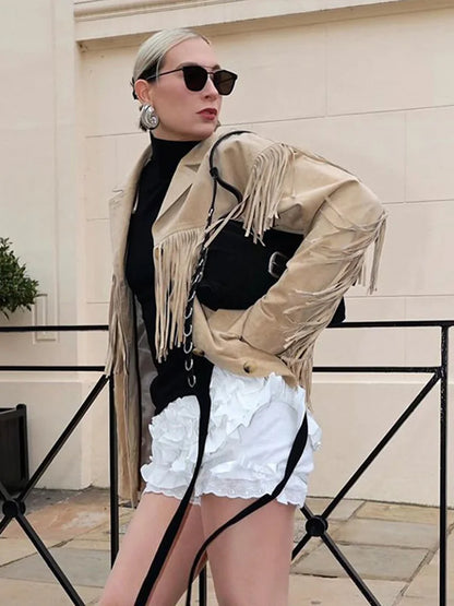 Canyon Fransenmantel – Boho-Chic-Wildlederjacke mit Fransen | Western-Stil für Damen