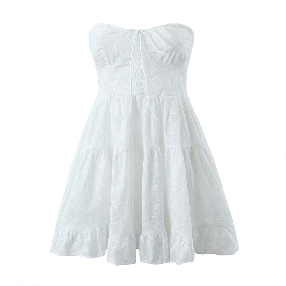 Ivory White Open Shoulder Mini Dress – Luxury Cotton Blend & Timeless Elegance | Becker's Amsterdam