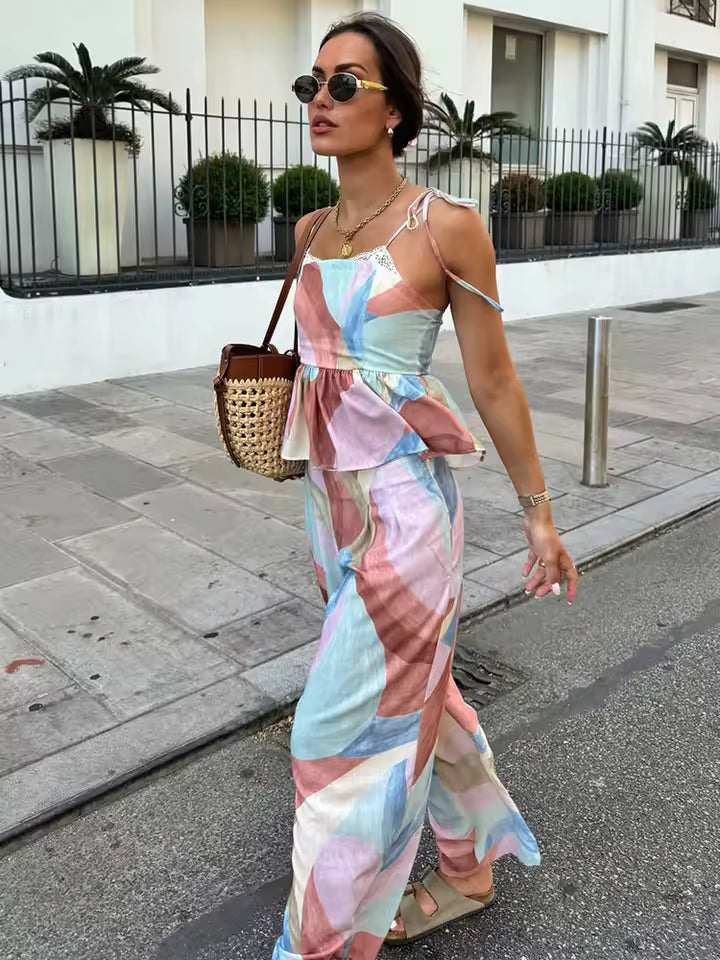 Pastel Breeze Set — Zomerse Peplum Top & Palazzo Broek | Becker's Amsterdam