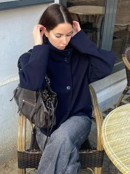 Claire elegant autumn coat | Women's short coat with stand-up collar and single-row closure