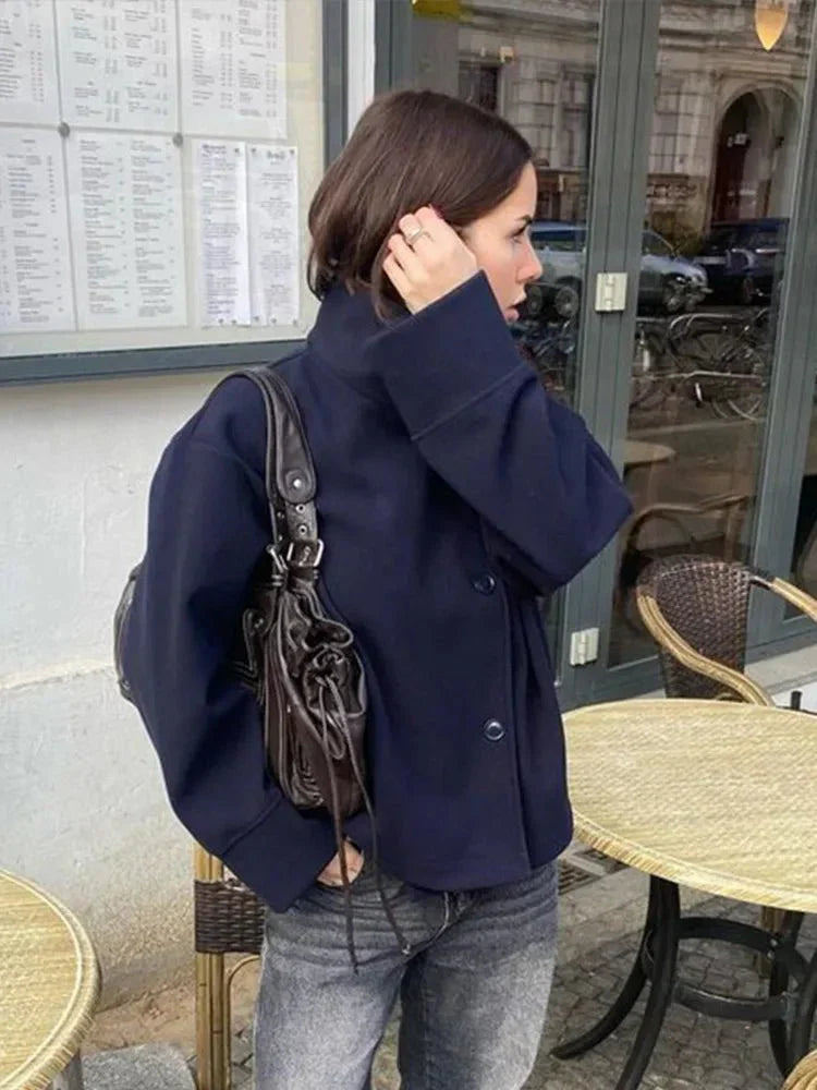 Claire elegant autumn coat | Women's short coat with stand-up collar and single-row closure